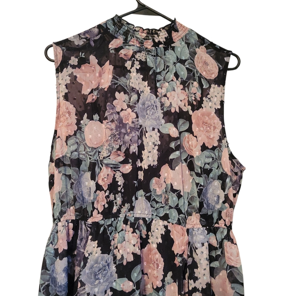 NWT Torrid Floral Clip Dot Mock Neck Sleeveless Midi Romantic Dress Fit Flare 1X - Picture 8 of 11